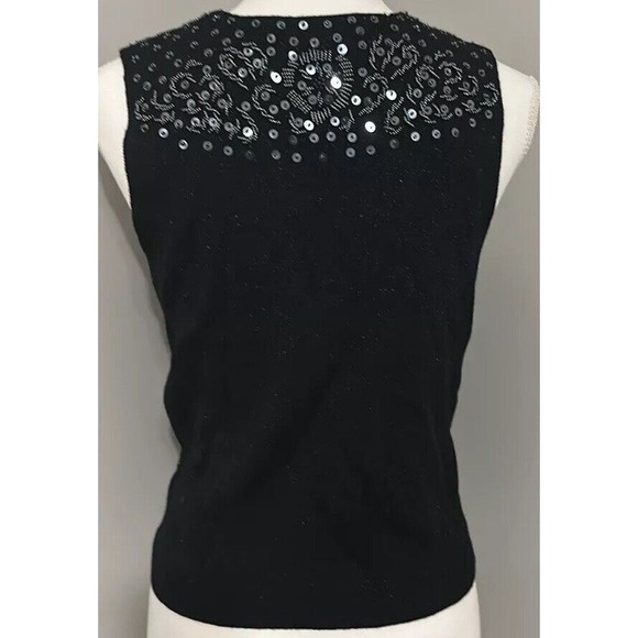 Vintage V Neck Sleeveless Sequins Buttoned Vest‎ Wool Blend Old Money Sz M Y2K